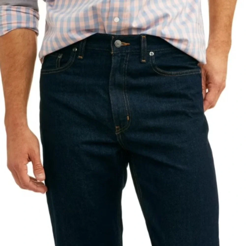 George Mens Jeans Size 34x30 Dark Wash Cotton Relaxed Fit Straight-Leg Carpenter